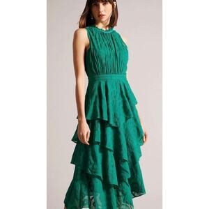 Ted Baker Bright Green Floryah Maxi Dress Fairy Hem Formal Wedding Tiered 4